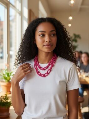 Beaded Link Statement Necklace - Hot Pink NWT